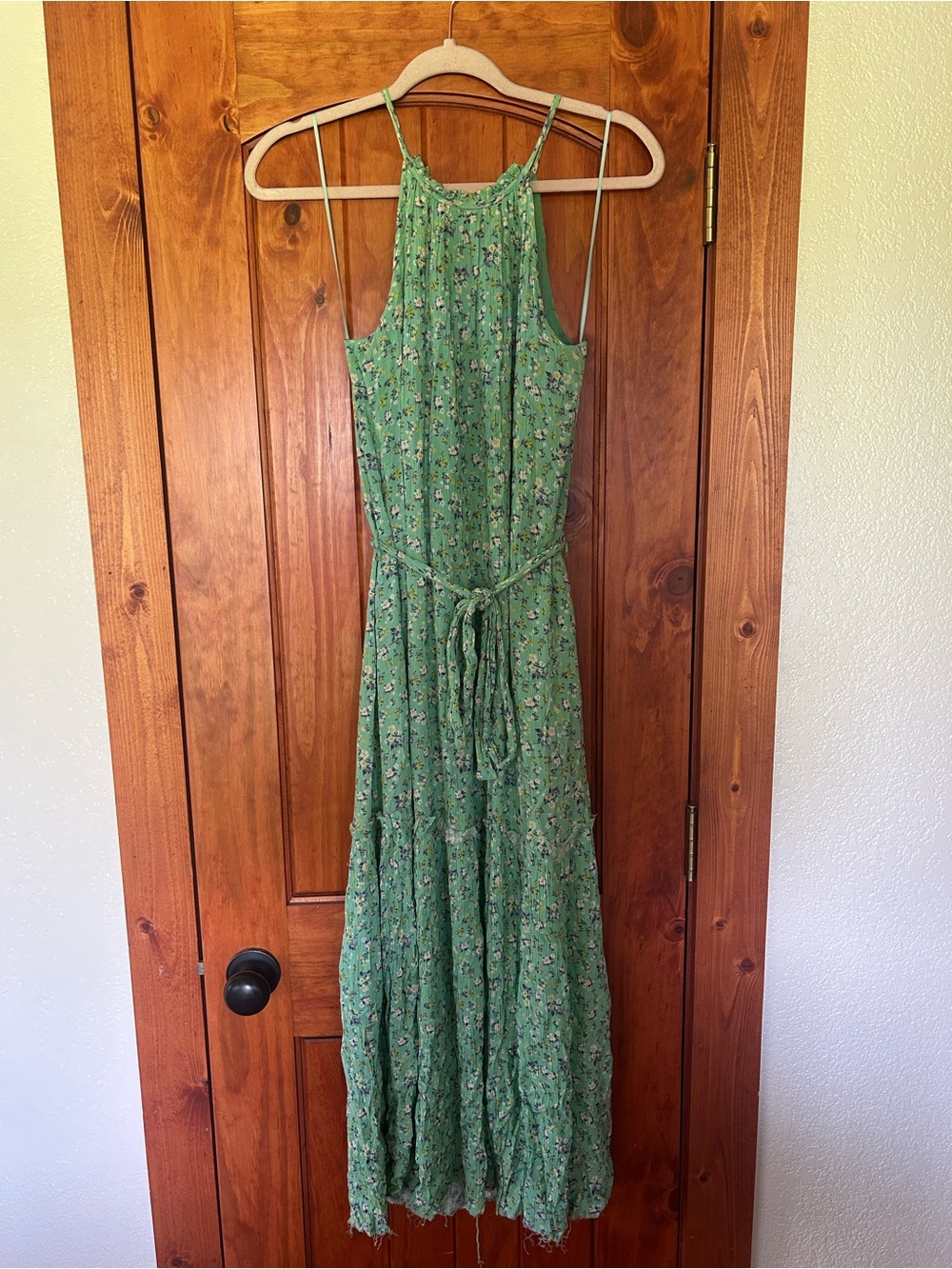Promesa Green Floral Halter Maxi Dress with Tie Waist
